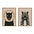 Sylvie Lion Profile Neutral Linen and Tiger Profile Neutral Linen Framed Canvas Art Set by Hannah Beisang