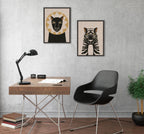 Sylvie Lion Profile Neutral Linen and Tiger Profile Neutral Linen Framed Canvas Art Set by Hannah Beisang